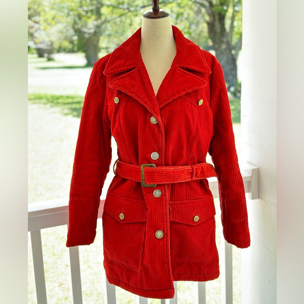 Vintage 70s Cordor Red Corduroy Belted Coat-fits like M/L
